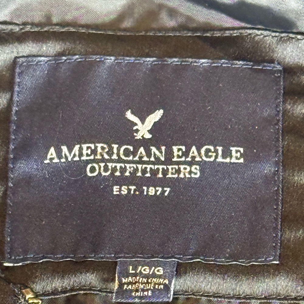 Vtg. American Eagle 90s Black White Satin Finish Zip Up Bomber Jacket Size Large - Picture 6 of 13